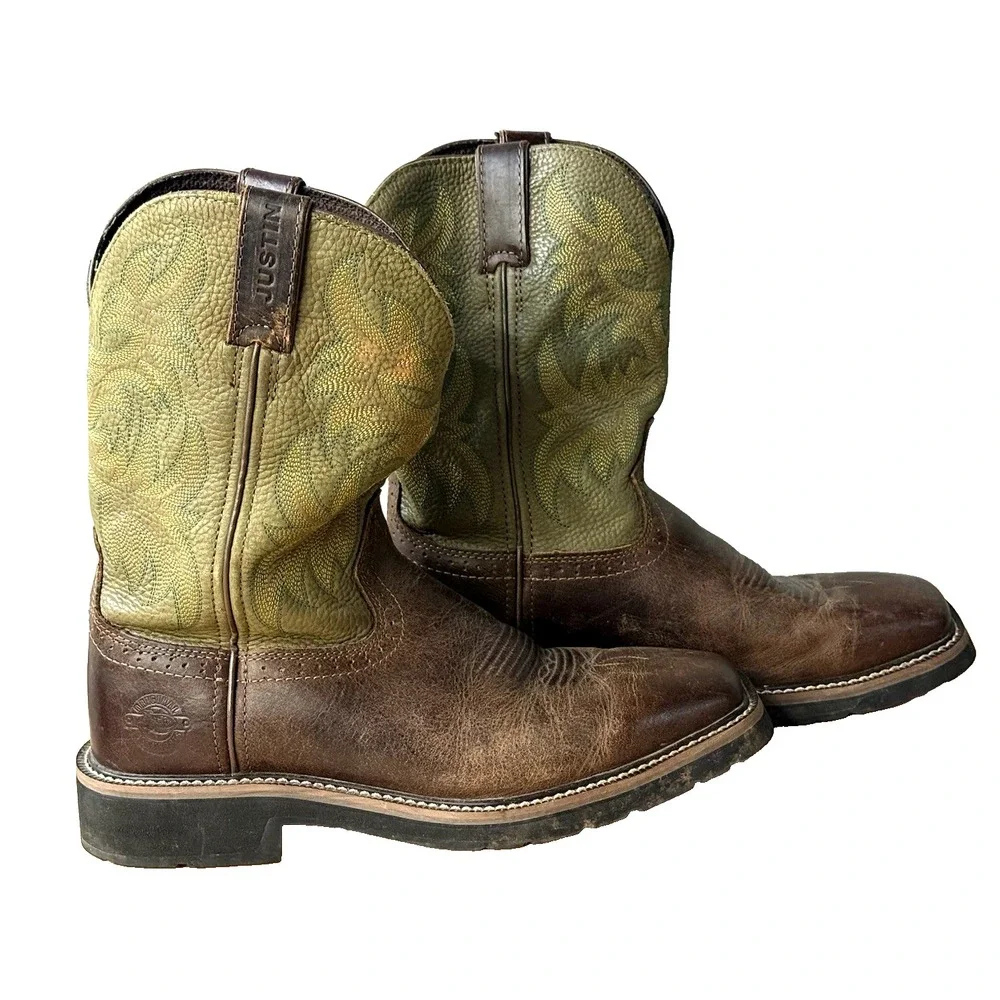 Justin Work‎ Boots Mens 10 D Square Steel Toe Brown Boots Style WK4687